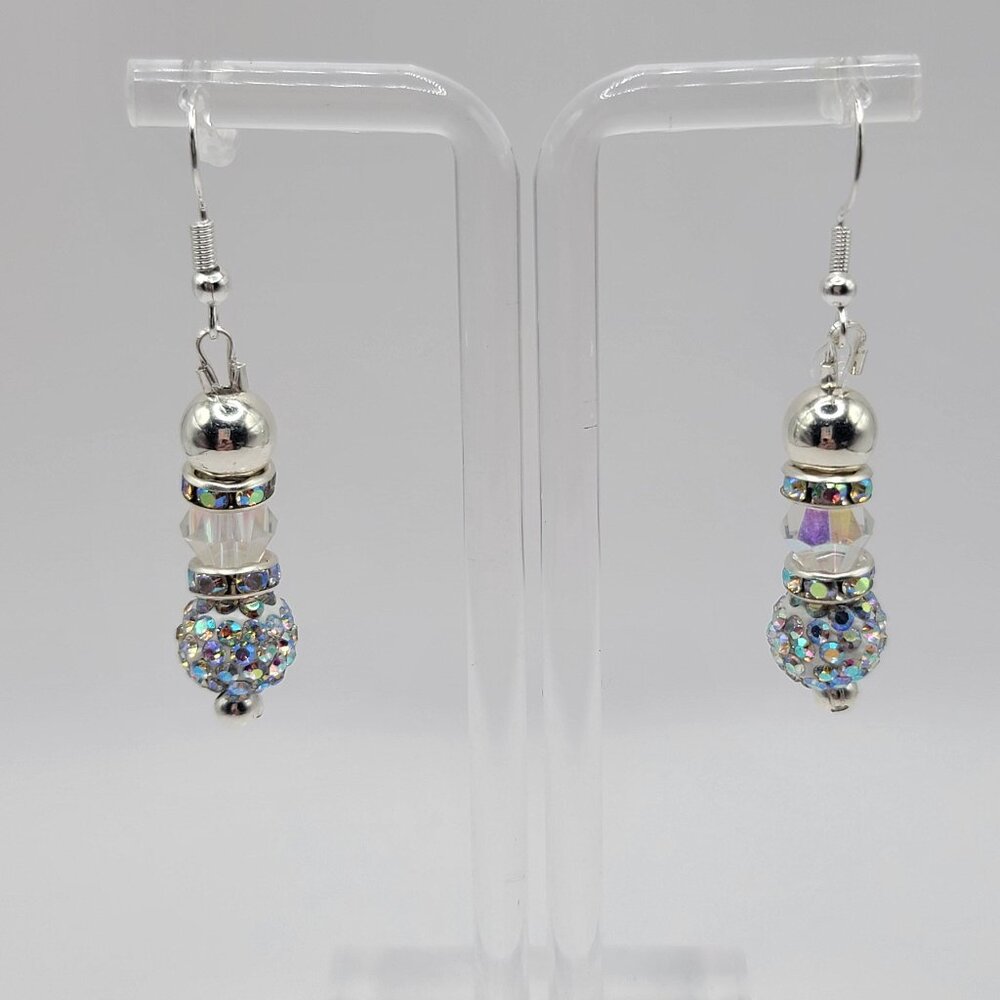 Handmade Clear Rhinestone Dangle Earrings